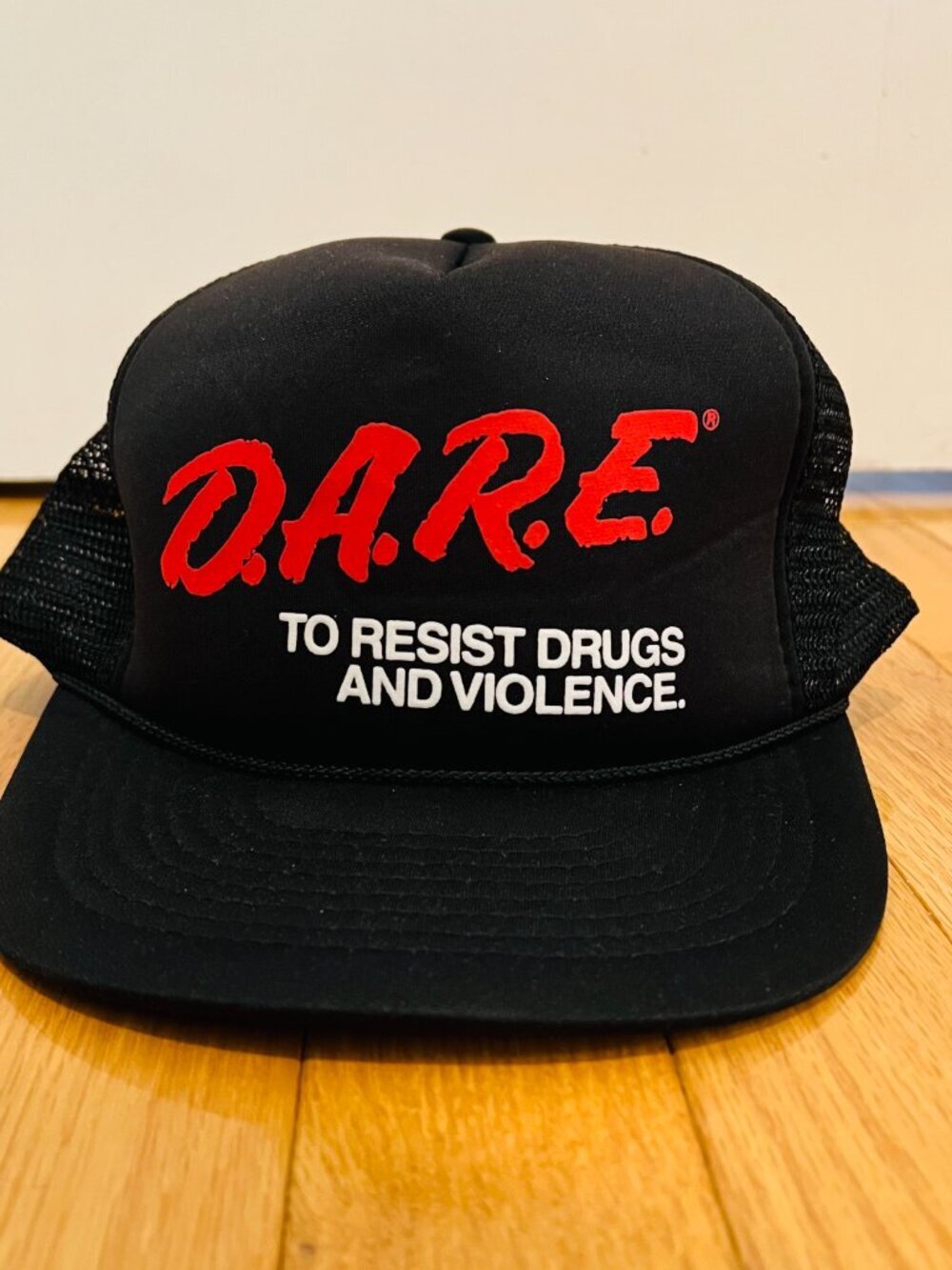 Vintage DARE Trucker Hat Mens OSFA Black Vintage Snapback Cap 90s Streetwear